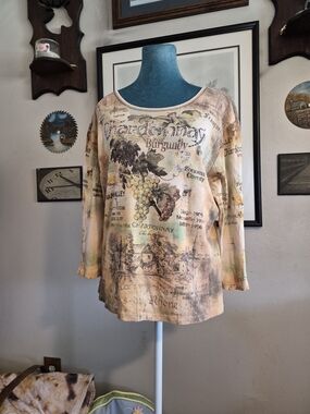 ​Flower N Ring Chardonnay Graphic Rhinestone Top L
